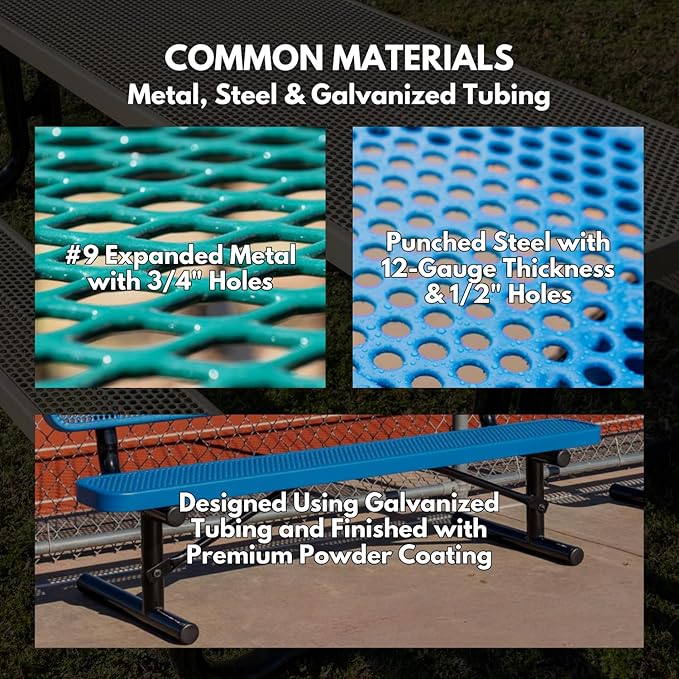 Heavy-Duty Portable Outdoor Bench Thermoplastic Coated, Expanded Metal, Commercial-Grade Seating, Made in America (Portable Without Back, 8 Ft, Textured Red)