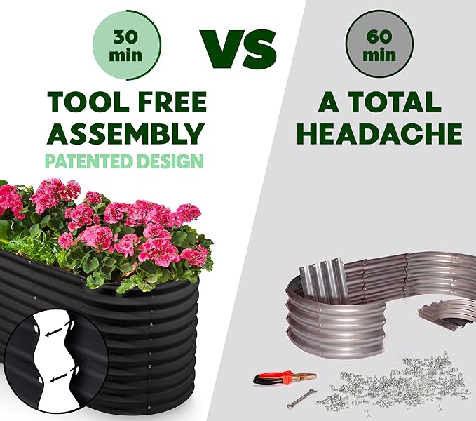 Galvanized Raised Garden Beds Outdoor // 8×2×2 ft Planter Raised Beds for Gardening, Vegetables, Flowers (Black) // Large Metal Garden Box // Patented Tool-Free Design