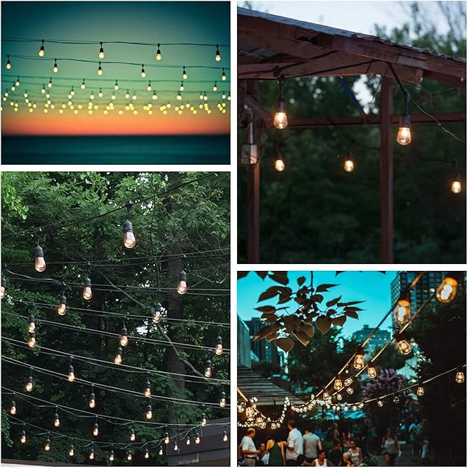 Hometown Evolution, Inc. 100 Foot E26 Commercial Outdoor Edison Bulb String Lights with Suspended Sockets (100 Foot 50 Socket, S14 Lantern Edison 11 Watt Bulbs)