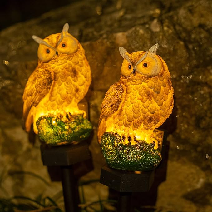 Dazzle Bright 1 Pack Owl Figure Solar LED Lights, Resin Garden Waterproof Decorations with Stake for Outdoor Yard Pathway Outside Patio Lawn Decor to Scare Birds Away, Gifts for Women, Owl Lovers