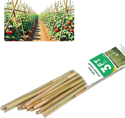 3ft Natural Bamboo Plant Stakes for Tomatoes, Beans, Flowers, Potted, Climbing Plants 25pcs