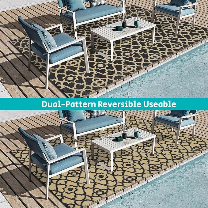 HEBE Outdoor Rug Waterproof 6x9, Reversible Plastic Straw Rug RV Camping Rug, Indoor Outdoor Patio Mat Clearance, Outside Carpet for Porch,Deck,Camper,Balcony,Backyard,Picnic