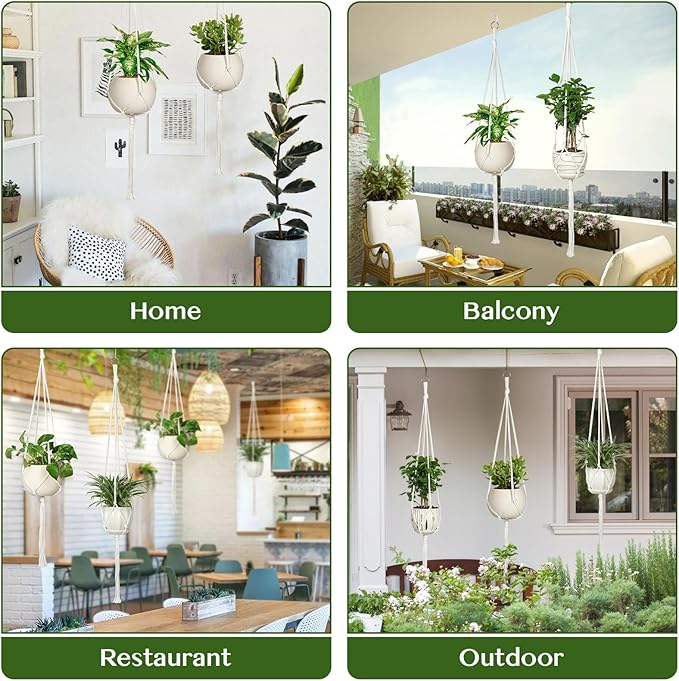 6 Pack Macrame Plant Hanger Indoor Hanging Planters for Indoor Outdoor Plants with 6 S Hooks and 6 Hook Nails, Hanging Plant Holder 43" Boho Home Decor,Ivory