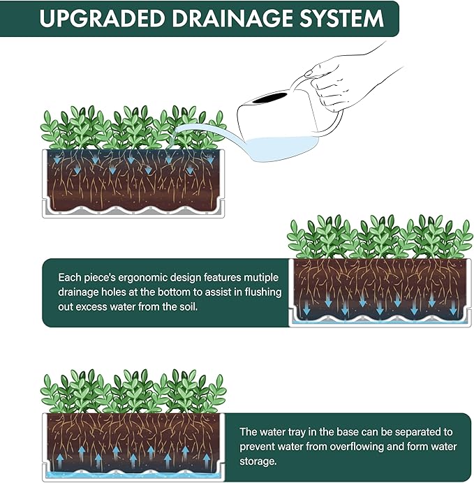 D'vine Dev 12 Inch Window Box Planter, Rectangle Plastic Herb Planter with Drainage Holes and Saucer, Indoor Succulent Cactus Vegetable Pot for Windowsill, Garden Balcony, White, Set of 2, 76-X-A-2