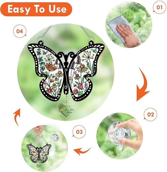 Acrylic Suncatcher Gift for Mom Window Hanging Butterfly Home Decoration 8x8inch, for Mom, for Mom from Daughter Son, Sentimental Best Mom Birthday Gift Ideas