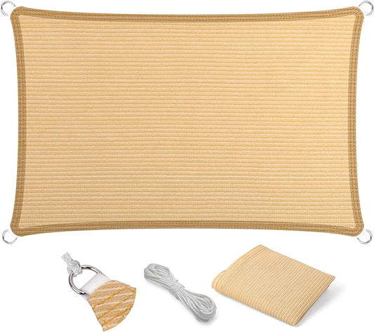 Eden's Decor Straight Flat-Edged Sun Shade Sail Rectangular 10' x 12' Beige UV-Blocking Outdoor Canopy Fabric Cloth Awning for Pergola Patio Garden Backyard Custom Size