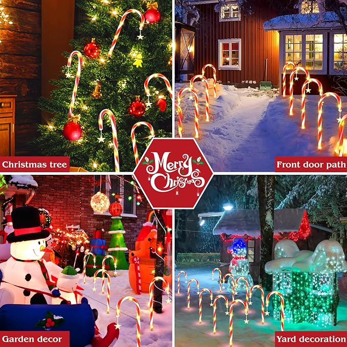 19.3in Christmas Solar Candy Cane Lights, 20 Pcs Pathway Light with Snowflake 8 Flashing Modes, Outdoor Christmas Decorations for Outside Path, Walkway, Driveway, Sidewalk, Porch, Yard, Garden