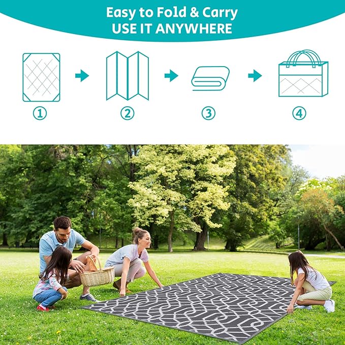 HEBE Outdoor Rug Waterproof 9x12, Reversible Plastic Straw Rug RV Camping Rug, Indoor Outdoor Patio Mat Clearance, Outside Carpet for Porch,Deck,Camper,Balcony,Backyard,Picnic