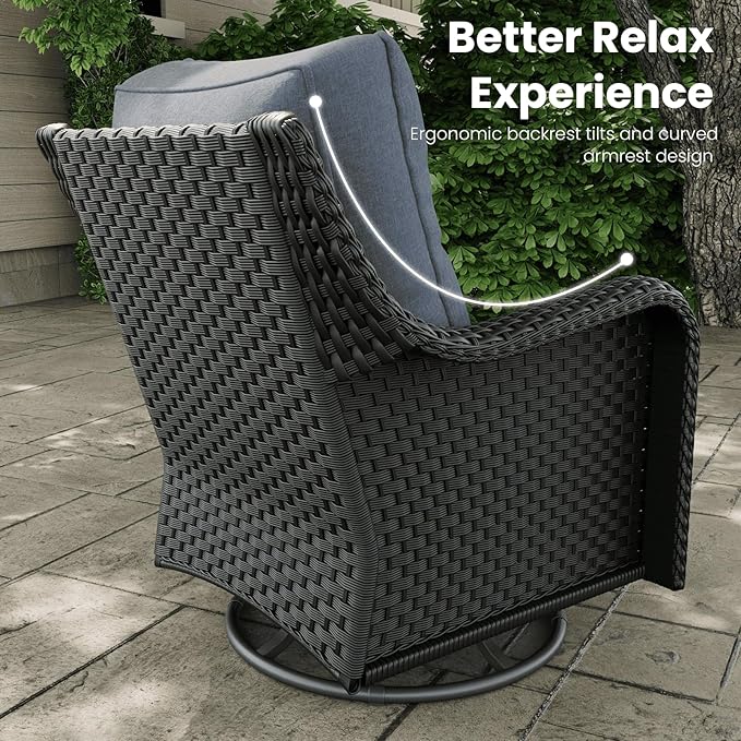 10 Pieces Outdoor Patio Furniture Sets with Rocking Swivel Chairs with 6-inch Thick Cushion and Fire Pit Table for Deck Lawn