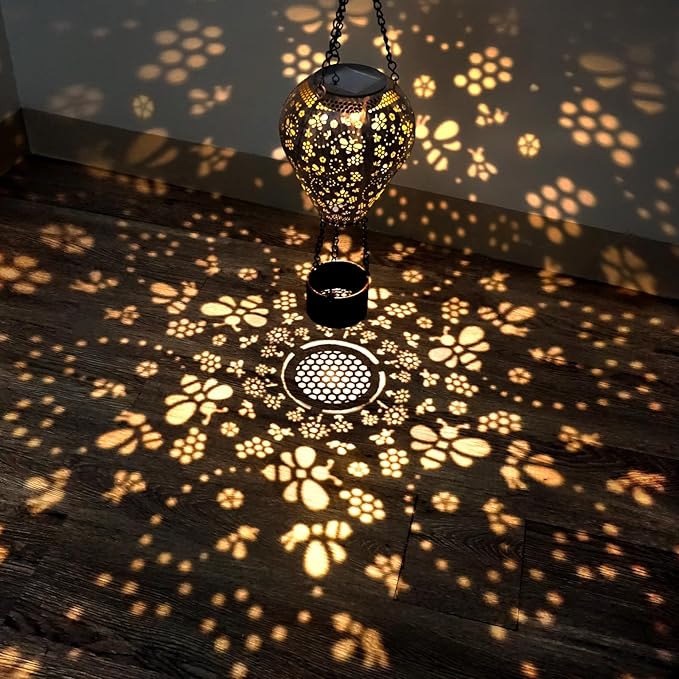 2-Pack Bee Decor Hot Air Balloon Solar Lantern – Outside Decorative Hanging Light for Garden Yard Patio Porch Lawn and Pathway – Unique Housewarming, Birthday Gift for Women Mom Grandma