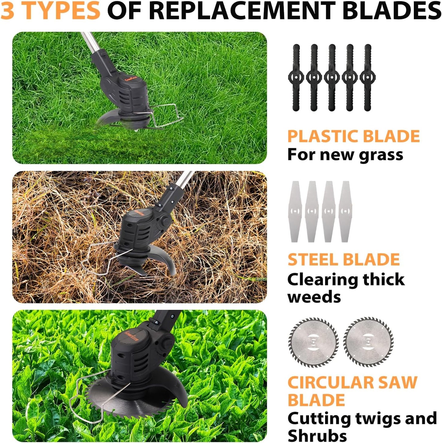 21V Electric Weed Eater, Cordless Brush Cutter Trimmer with Adjustable Pole & Battery-Powered, Lightweight & Low Noise, Foldable 3-in-1 Weed Wacker for Outdoor, Garden and Yard Use