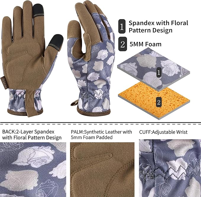 Gardening Gloves for Women and Men, Garden Gloves with Touch Screen, Thorn Proof Puncture Resistant Working Gloves, Gardening Gifts for Women, Size Large