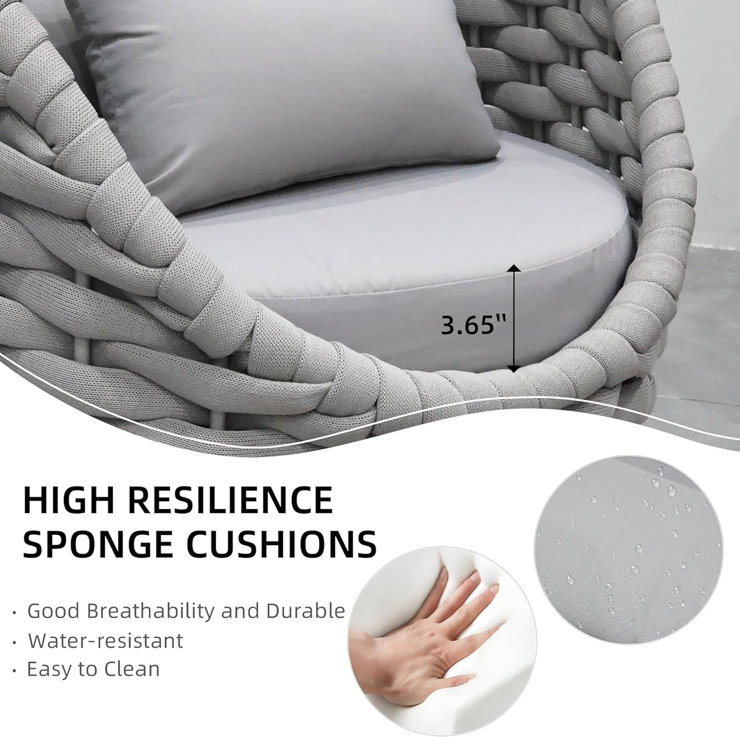 5 Pieces Patio Furniture Set, Outdoor Rope Conversation Sectional Patio Sofa with 5 Seater for Backyard, Porch, Modern Armchairs with Thickness Cushions and Side Table, Light Grey