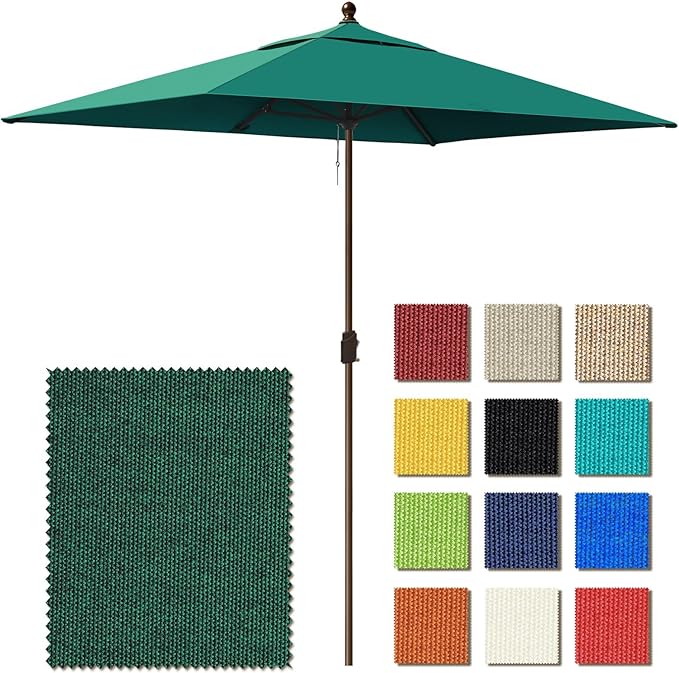 EliteShade USA 10-Year-Non-Fading 6.5x10Ft Rectangular Market Umbrella Patio Umbrella Outdoor Table Umbrella with Ventilation, Forest Green