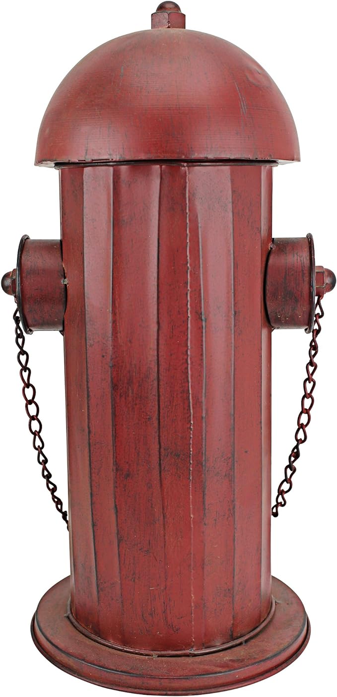 Design Toscano Fire Hydrant Statue Puppy Pee Post and Pet Storage Container, Indoor/Outdoor, Medium 18 Inch Tall, Metal, Rustic Red Paint