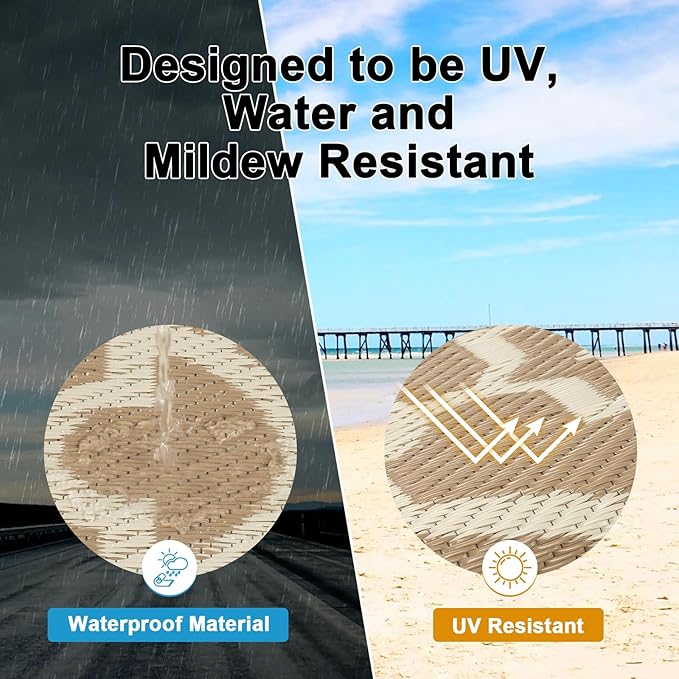 HEBE Outdoor Rug Waterproof 8ft, Plastic Straw Rug Camping Rug, Reversible Outdoor Patio Rugs RV Mat Clearance, Indoor Outside Floor Carpet for Porch,Deck,Camper,Balcony,Backyard