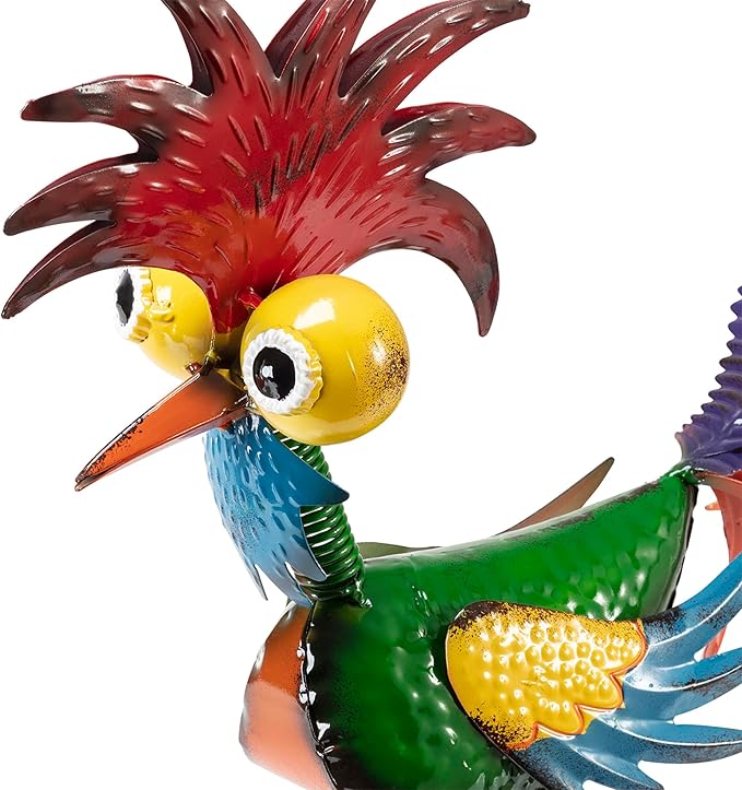 Alpine Corporation - 18" Tall Wacky Metal Rooster Yard Statue – Colorful Indoor/Outdoor Farm Animal Décor for Garden, Patio, Lawn, or Porch