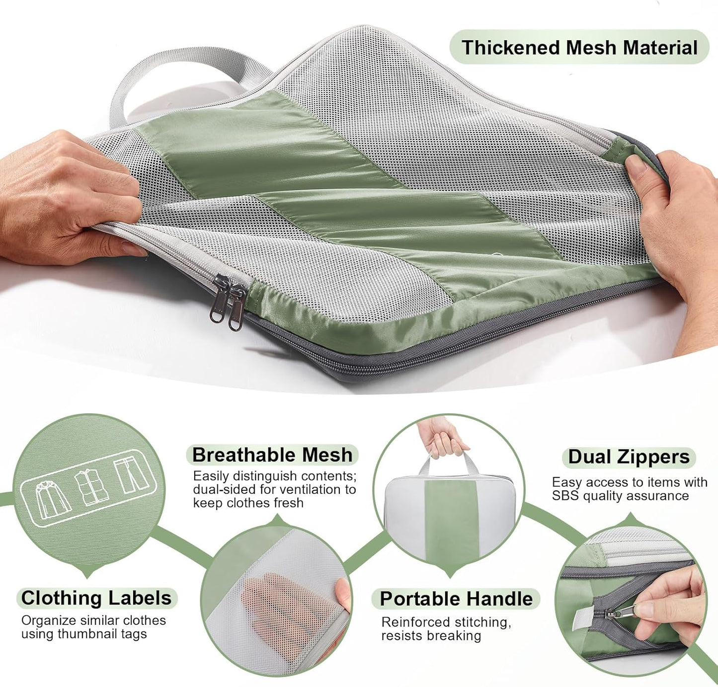 8 Set Compression Packing Cubes for Travel Essentials,Compressible Expandable Packing Cubes for Suitcase,OlarHike Luggage Organizer Bags for Travel,Handy Helper for Organizing Clothes(Matcha Green)