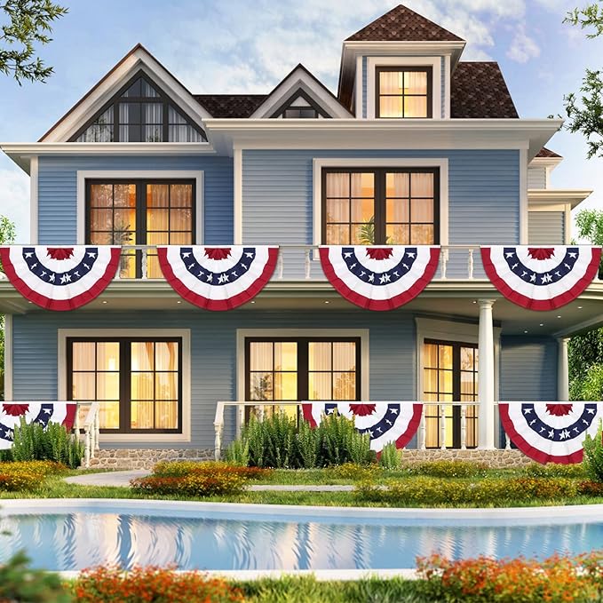 3 x 6 Ft American Pleated Fan Flag, USA Patriotic Half Fan Bunting Flag, 4th of July Decorations Flags