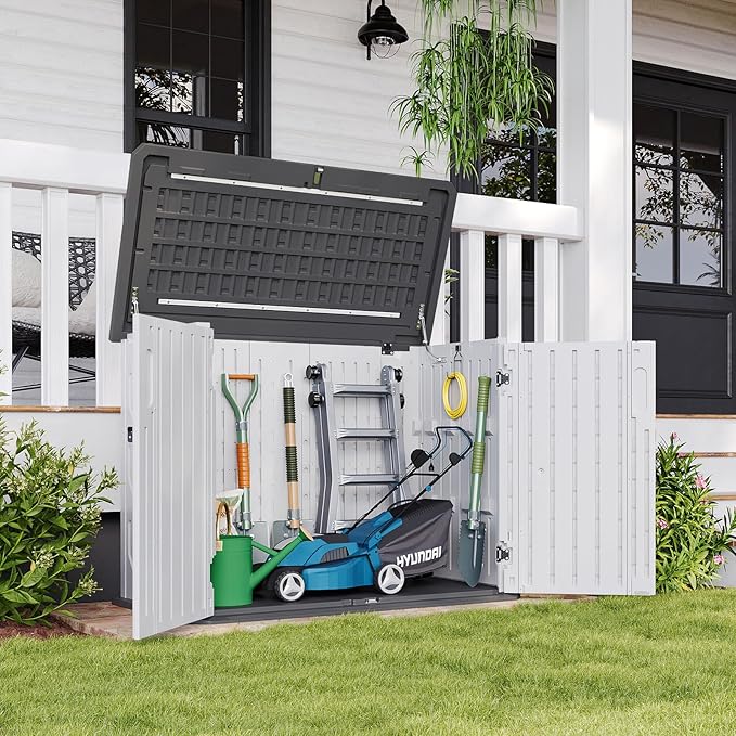 Aoxun Outdoor Storage Cabinet 35 Cu.Ft Outdoor Trash Can Storage Shed Waterproof Horizontal Storage Shed Outdoor Storage for Garbage Bin, Generator, and Lawn Mower (White)