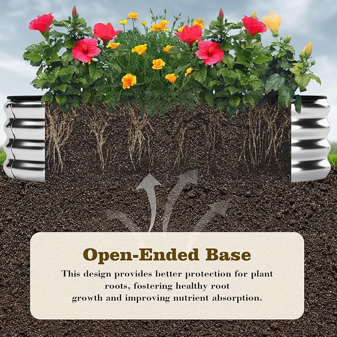 Galvanized Metal Raised Garden Bed Kit for Gardening Outdoor Planter Grow Garden Box Raised Flower Bed Galvanized Planter Outdoor Brown 2PC