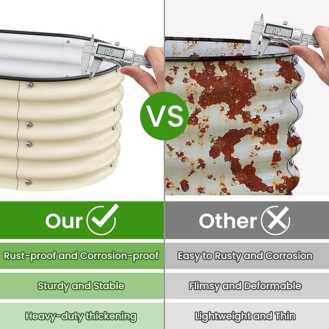 8 X 2 X 1.4Ft Raised Garden Beds Kits, Galvanized Raised Garden Beds Outdoor Planter Box for Vegetables, Gardening, Flowers, Fruits etc(Ivory)