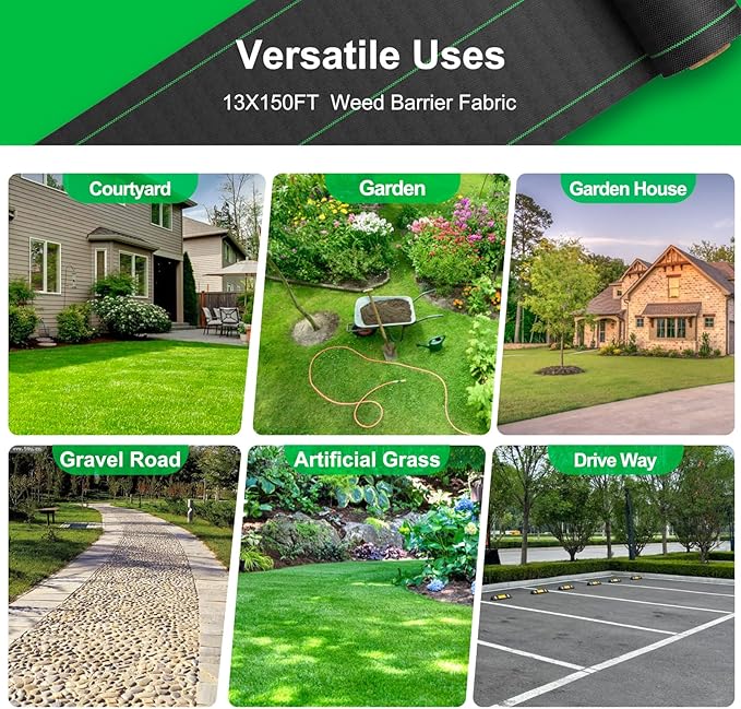 Driveway Fabric for Weed Control – 13FT x 150FT with Staples, Heavy-Duty Weed Barrier, Durable Landscape Fabric 3.5OZ for Garden, Gravel, Pathways, Erosion Control, Construction, and Outdoor Projects