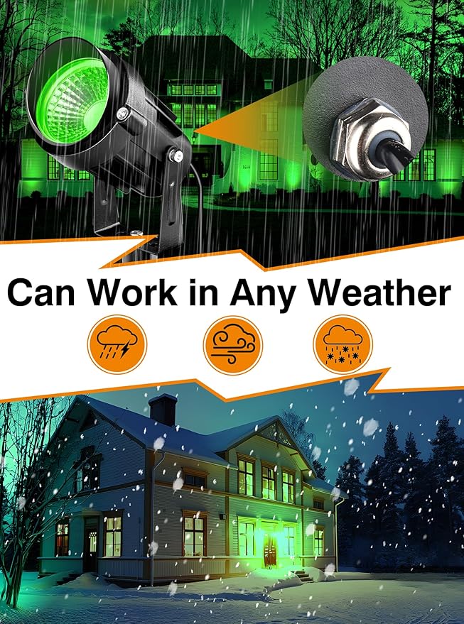 Directly Sold by Factory 7W Green Landscape Lights, 110v 120V LED Landscape Lighting IP66 Waterproof Outdoor Spotlights for Garden Yard Pathway Tree, 4 Pack