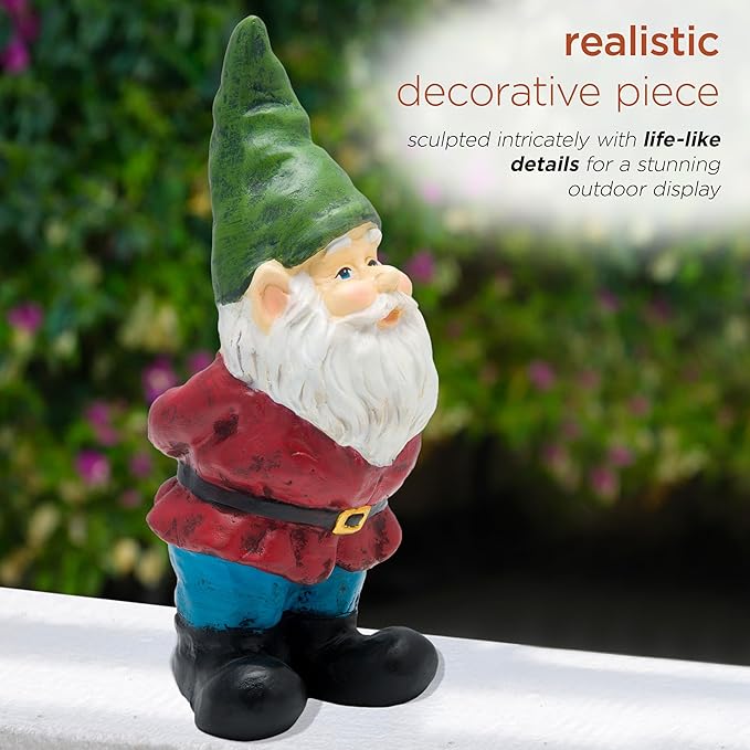 Alpine Corporation 11" Tall Classic Outdoor Garden Gnome Yard Statue Decoration