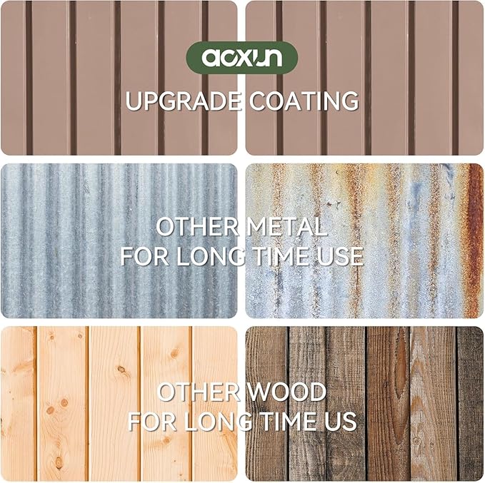 Aoxun 10x8 FT Outdoor Storage Shed with Double Hinged Large Door Utility Garden Shed with Lockable Door & Sloped Roof Metal Sheds Outdoor Storage for Garden, Backyard, Patio and Backyard, Brown