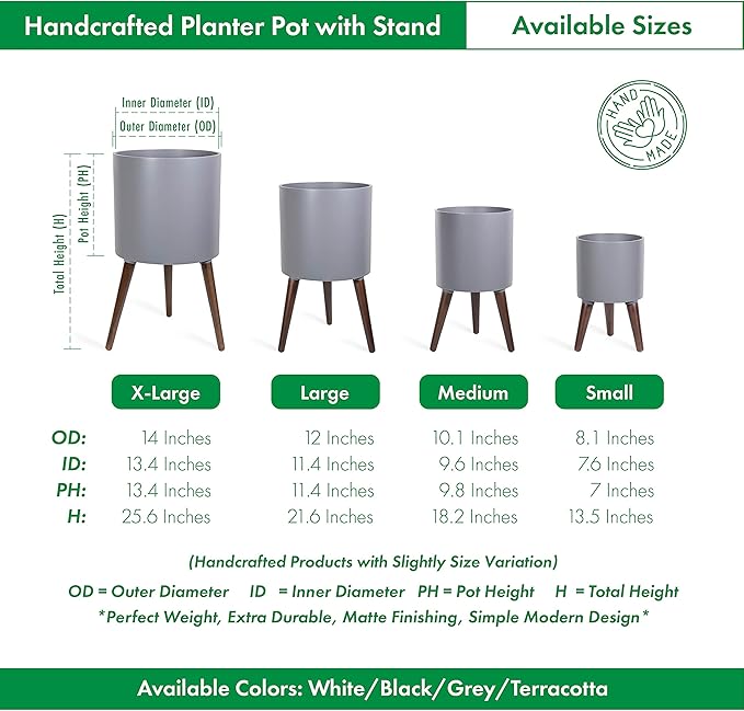 D'vine Dev 8 Inch Planter Pot with Stand, Mid-Century Tall Plant Pot with Legs for Indoor Plants, Small, Grey, 88-O-A-3