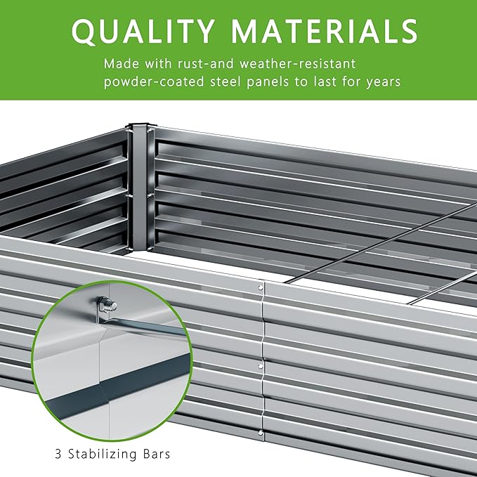12x4x1FT Galvanized Raised Garden Bed Kit,Vegetable Boxes-Rectangle Metal Flower Box,Large Planter Raised Beds Outdoor Garden for Planting,Fruit,Herb-Sliver
