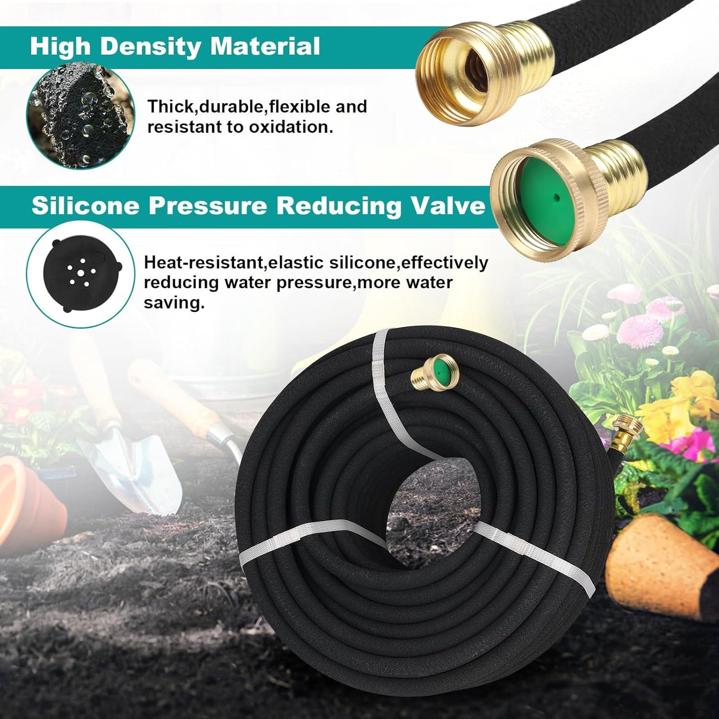 50 FT Soaker Hose 1/2" Heavy Duty Garden Hose to Save 70% Water Drip Irrigation Kit for Lawn/Yard Landscaping Beds (50FT)