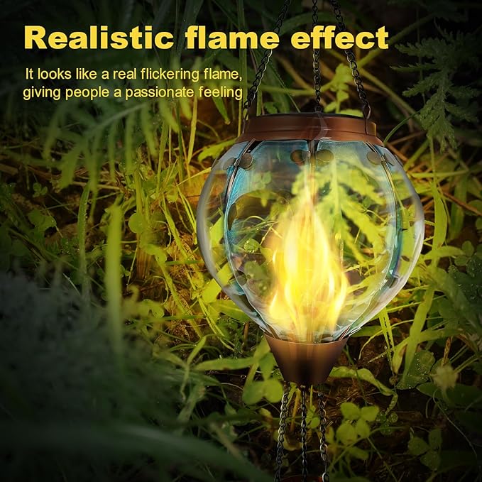 Hot Air Balloon Solar Lantern Waterproof Hanging Light with Flickering Flame for Decorative Garden Patio and Yard Decor