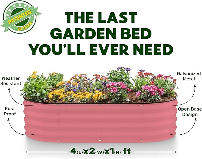 Galvanized Raised Garden Beds Outdoor // 4×2×1 ft Planter Raised Beds for Gardening, Vegetables, Flowers // Large Metal Garden Box (Pink) // Patented Tool-Free Design