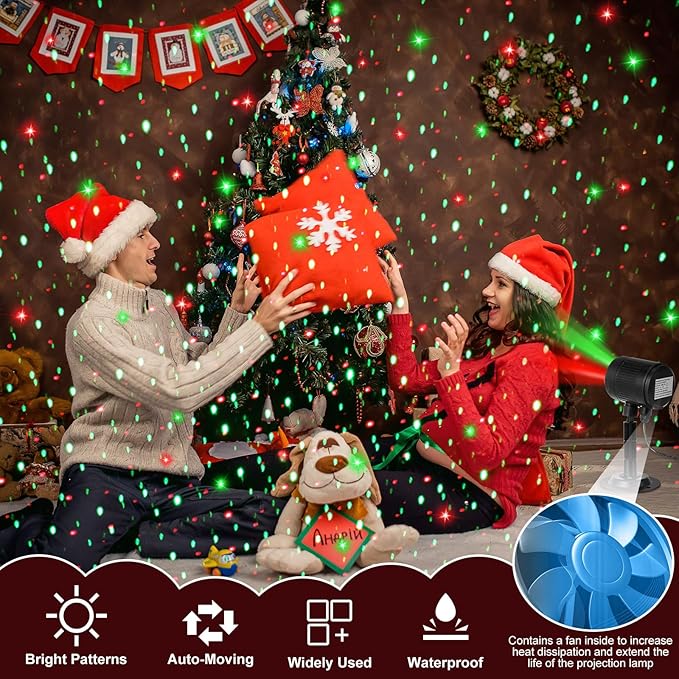 Honoson 1 Pcs Christmas Laser Projector Lights Outdoor RGB Laser Light with Remote Waterproof Motion Xmas Holiday Projector Garden Decoration for Lawns Party House (Red Green Color)