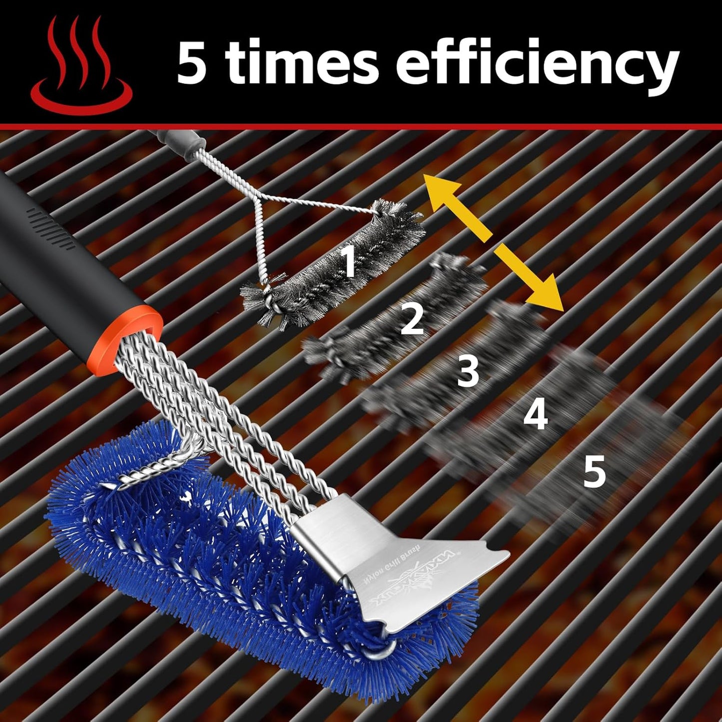 Grill Brush and Scraper, Safe Nylon Bristles Barbecue Triple Scrubbers Cleaning Brush for Cast Iron Grates/Porcelain/Weber Gas/Charcoal Grill,Extra Strong BBQ Cleaner Accessories (Blue)