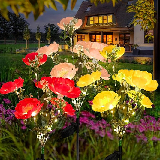 3Pack Outdoor Solar Garden Decor Lights, Waterproof Solar Powered Hydrangea Lotus Flower Lights Bright Up to 12 Hrs,Led Flowers for Yard Patio Lawn Decorative (Solar Flowers Style 1)