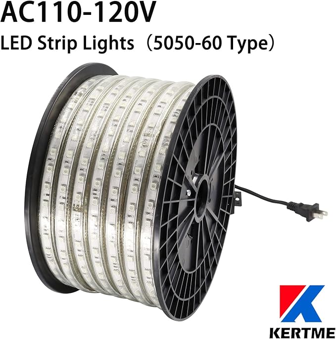 5050-60 Type AC 110-120V White LED Strip Lights, Flexible/Waterproof/Dimmable/Multi-Modes LED Rope Light + 23 Keys Remote for Home/Garden/Building Decoration (164ft/50m, White 6000K)