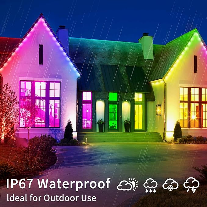 200ft Permanent Outdoor Lights,RGB Eaves Light with App Control Remote,DIY IP67 Waterproof Under Eave Lighting,Outside led Lights for Christmas,Garden,House Decorations