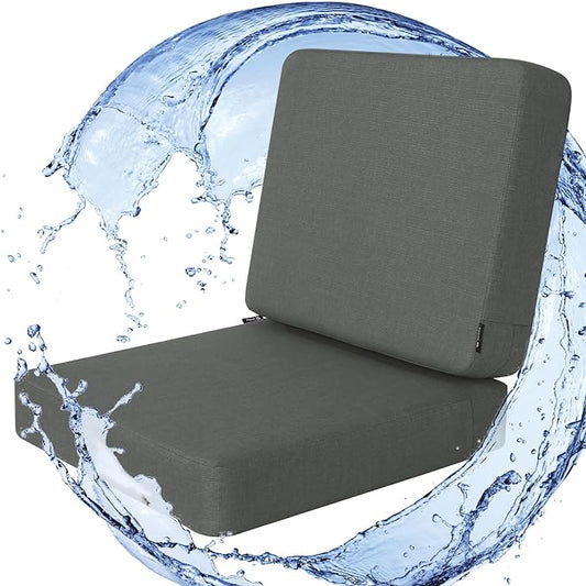 Favoyard Outdoor Deep Seat Cushion Set, 24 x 24 Inch Rainproof & 3-Year Fade Resistant Patio Furniture Cushions, Removable Seat Bottom & Back Cushion covers with Ties for Chair, Sofa, Couch, Dark Grey
