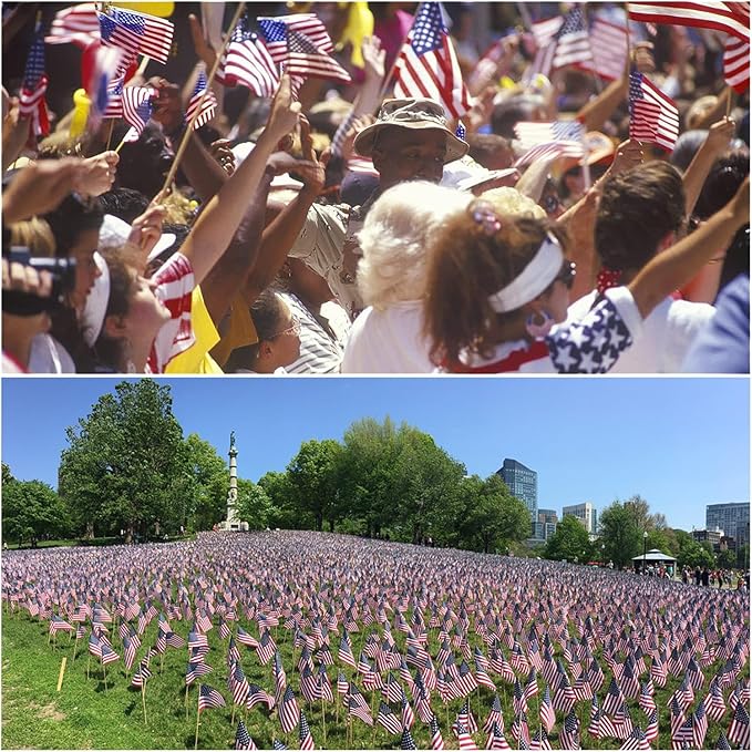 12 Pcs 12x18 Inch American Flags on Stick, American Flags for Outside, USA Stick Flag with Handheld and Grounded Multi-Purpose Flagpole, Memorial Day Decorations, 4th of July, Veterans Day, Patriotic Decorations