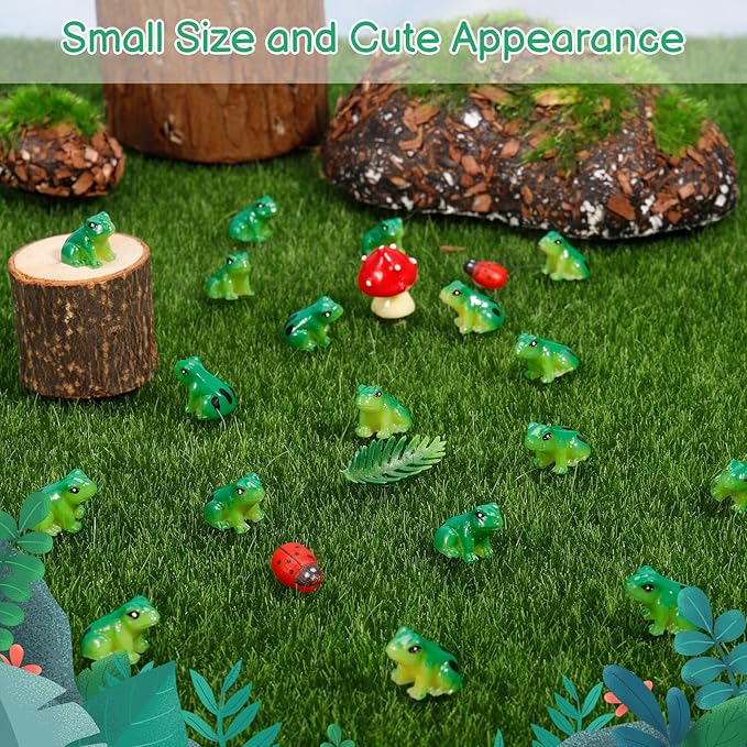 100 Pcs Mini Resin Frogs, Cute Green Frog Tiny Frogs Mini Frogs Figurines Miniature Frogs Animals Figurines Ornament for DIY Crafts Landscape Aquarium Dollhouse Fairy Garden Decor Potted