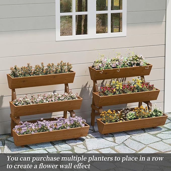 3-Tiers Wooden Raised Garden Bed,Wood Planter Box for Vegetable,Flower Rack,Flower Pot Stands,Indoor Outdoor Gardening Planting Beds (Brown, Large)