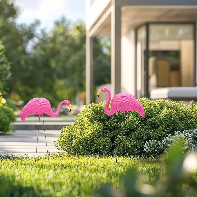 4E's Novelty 2 Pink Flamingos Yard Decorations - Large 23" Flamingos Yard Ornaments - Pink Flamingos for Yard Sculptures & Statues - Lawn Flamingos Outdoor Garden Decor, Weather Resistant