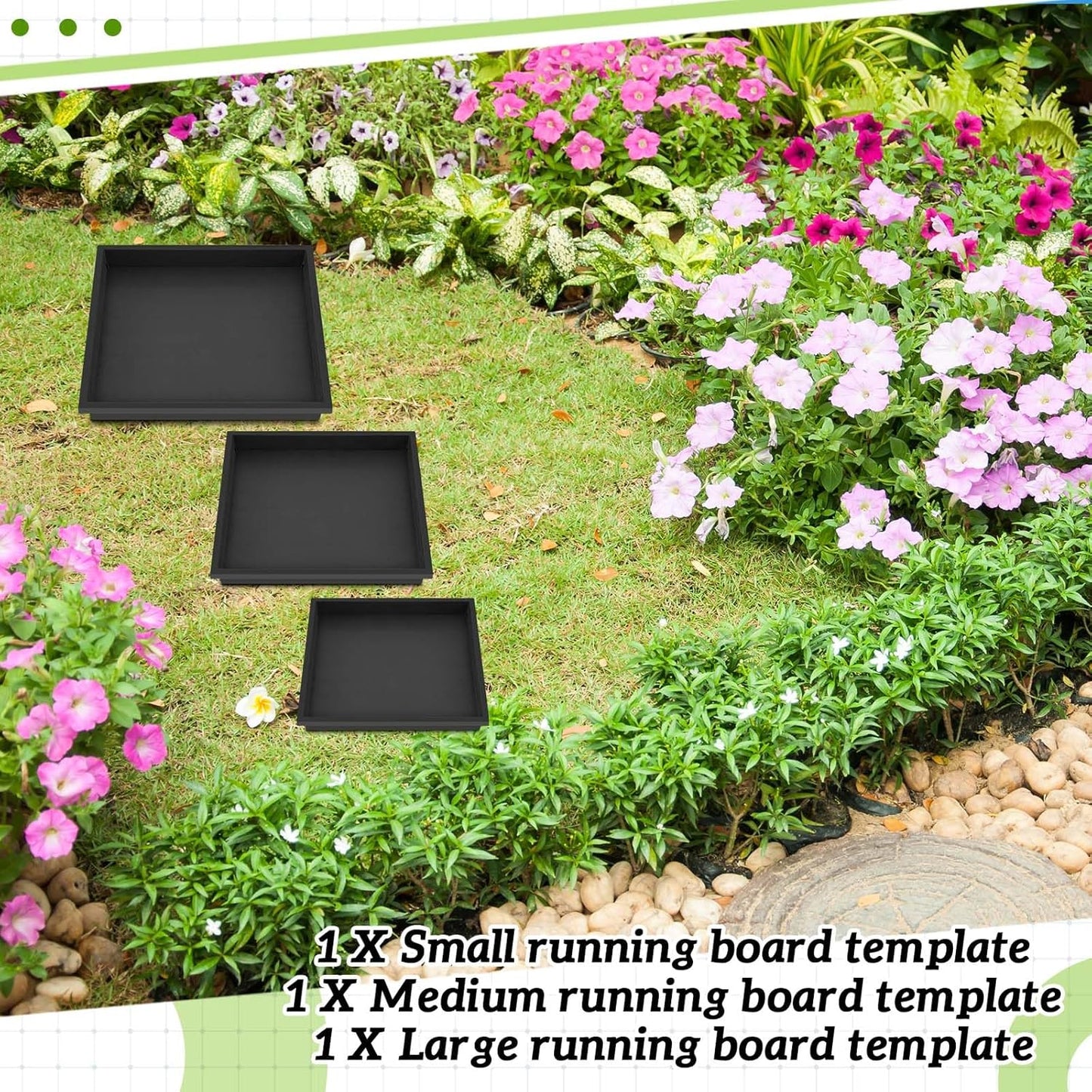 3 Size Square Stepping Stone Mold Internal Diameters 9.3" 12.6" and 14.3" Plastic Stepping Stone Molds for Concrete and Stained Glass for Garden Walk Way