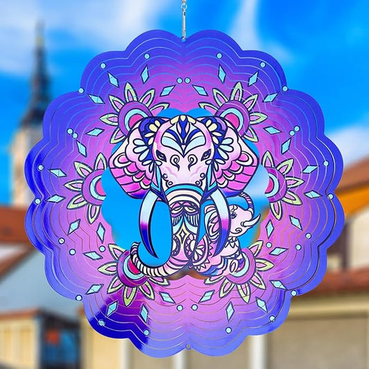 Elephant Wind Spinners 3D Hanging Wind Spinner Elephant Ornament Gifts for Women Mom Grandma,12inch Metal Wind Kinetic Sculpture for Outdoor&Indoor Decor, Yard Art, Garden Decoration