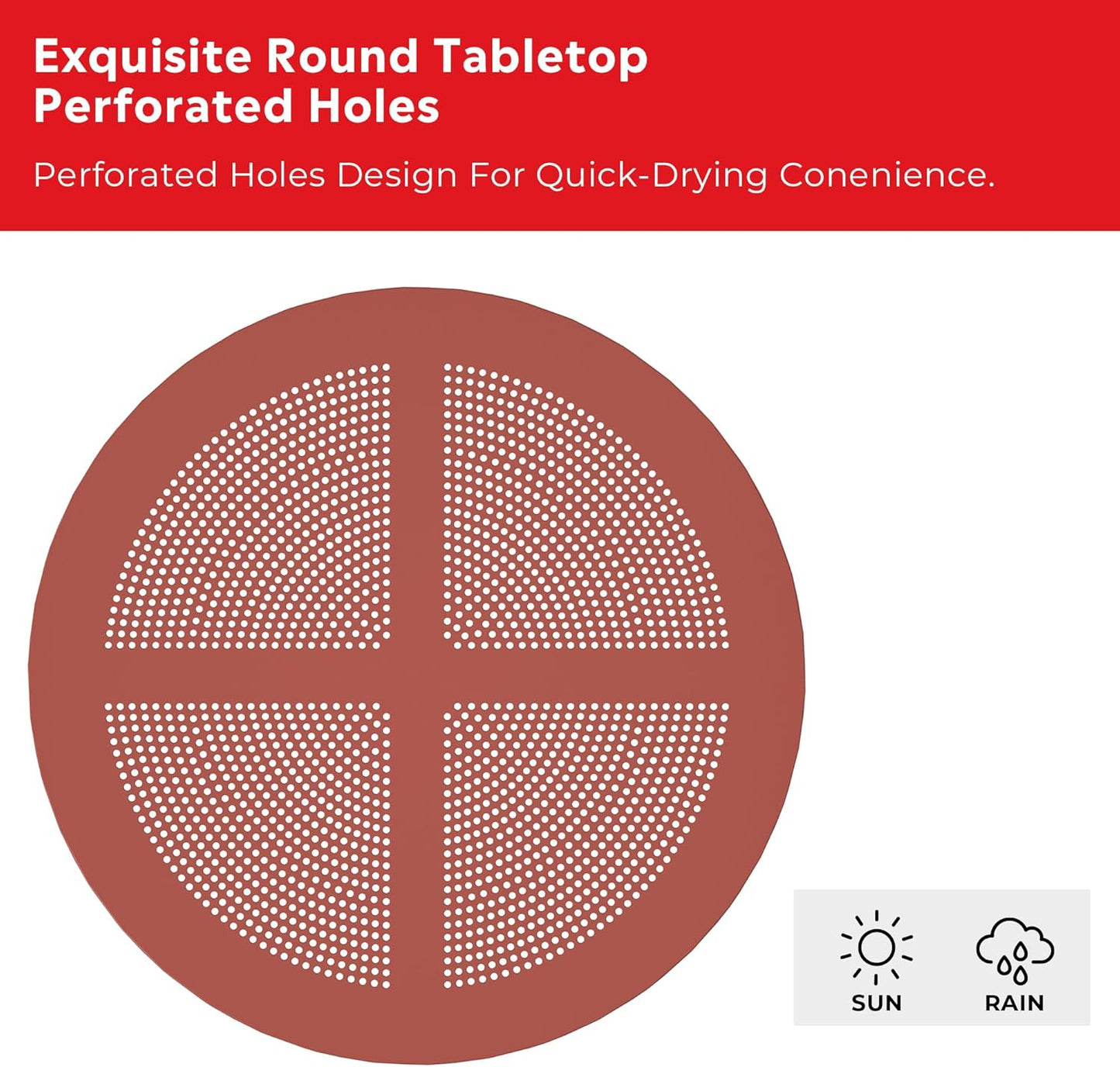 Dining Table Set for 4, HDPE Patio Round Dining Table and Stackable Chair, Kitchen & Dining Room Sets All Weather for Backyard Porch Poolside, Red