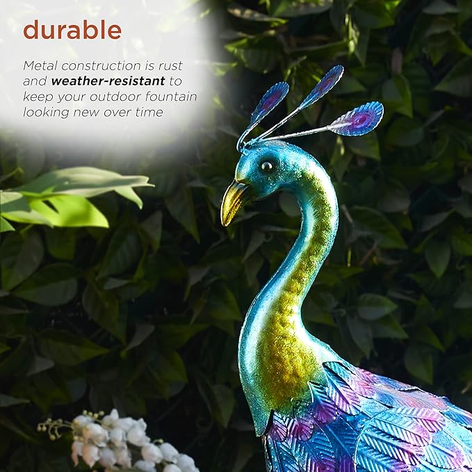 Alpine Corporation - 23" Tall Outdoor Metallic Peacock Tail Spread Yard Statue – Vibrant Garden Sculpture for Patio, Lawn, or Entryway (Multicolor)