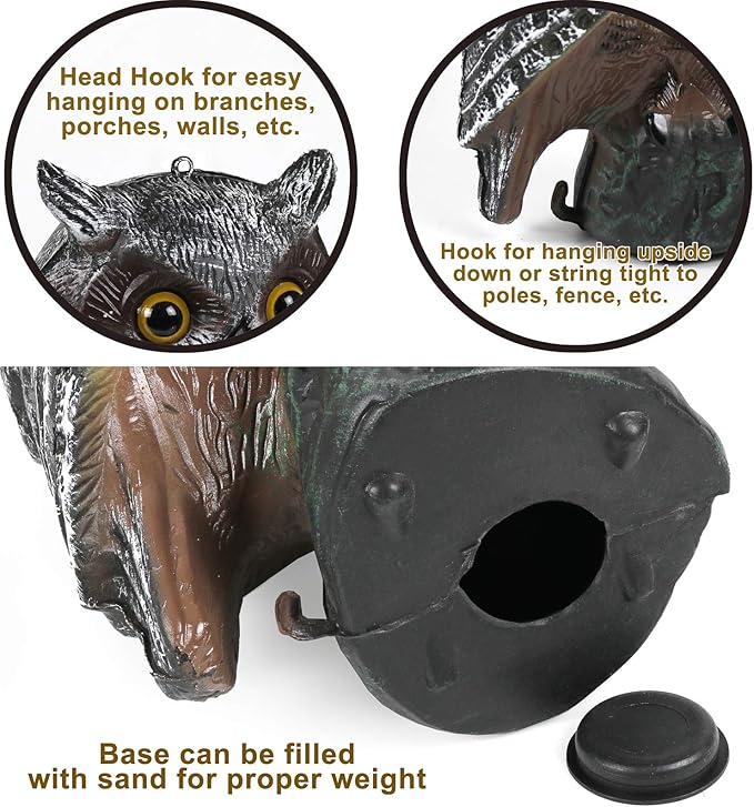 Galashield Owl Decoy | Plastic Owls to Scare Birds Away | Owl Statue for Garden & Outdoors 16.5" Tall [Pack of 2]